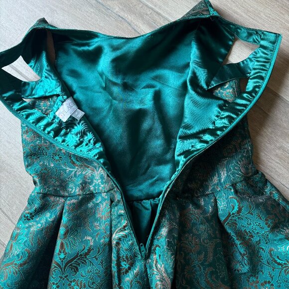 The Children's Place - Girls Holiday Dress - Shiny Green & Gold - Size 14 - Picture 6 of 7